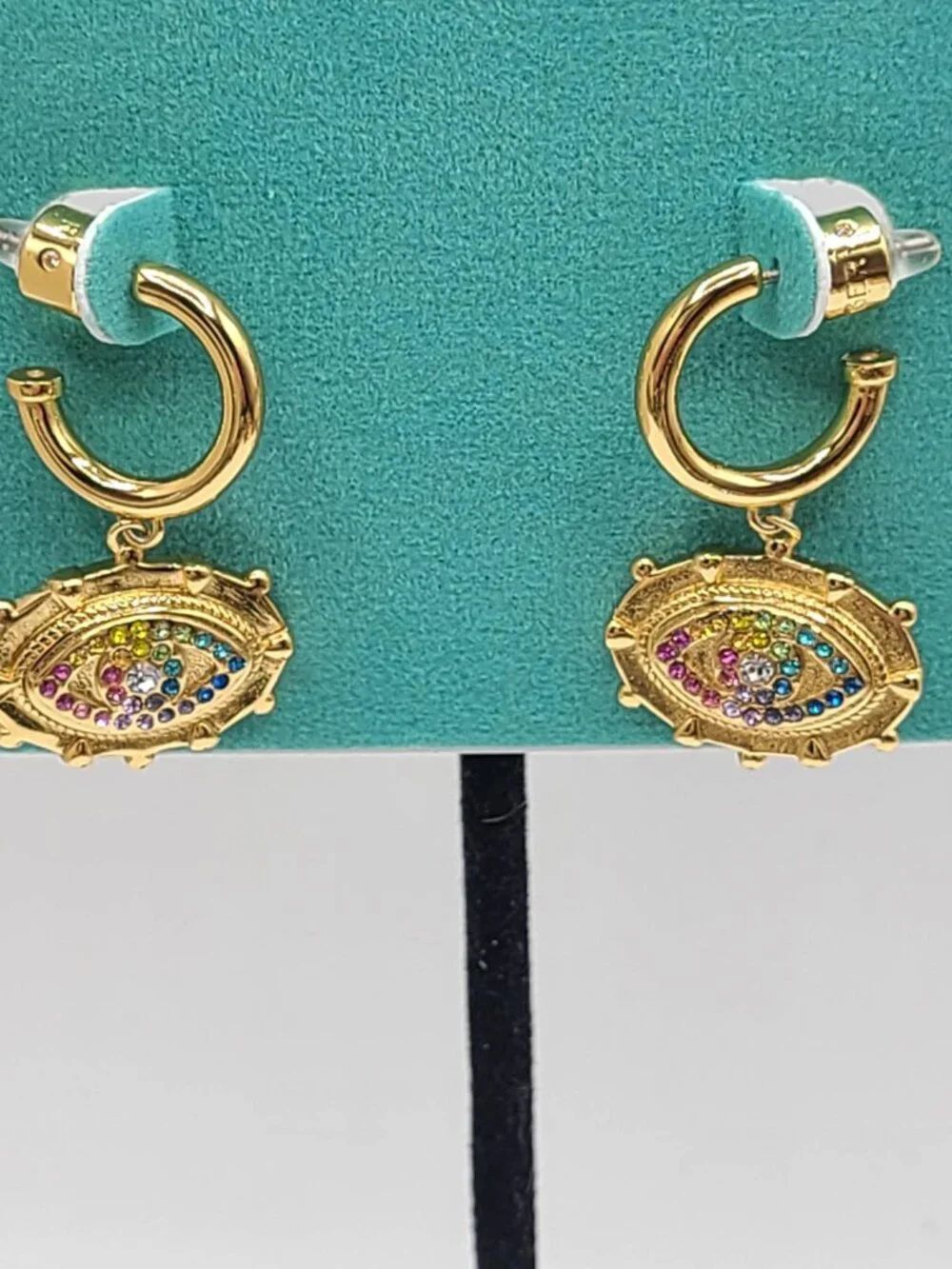 Kurt Geiger Rainbow Pave Evil Eye Gold Tone Earrings NWT